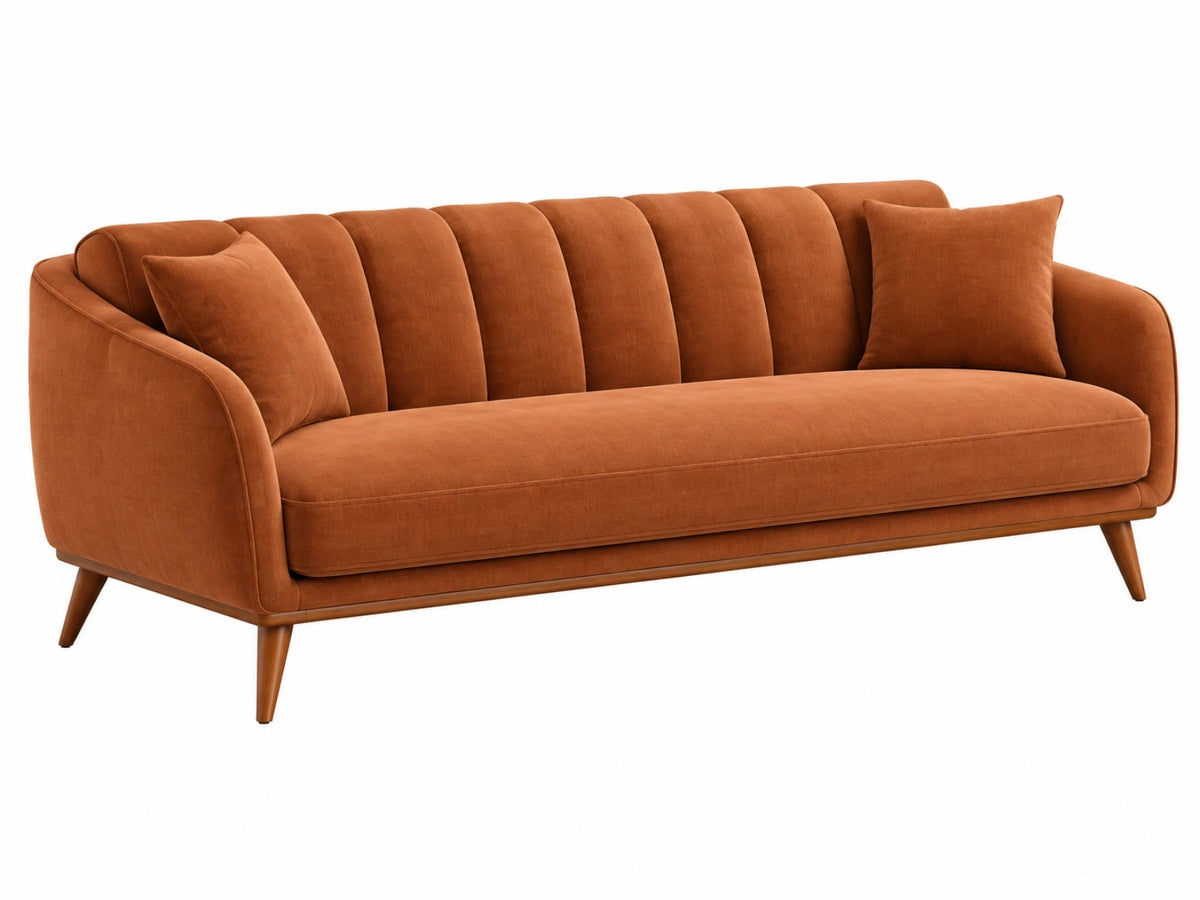 Driezitsbank 210 x 90 x 85 cm terracotta fluwelen bekleding - retro stijl