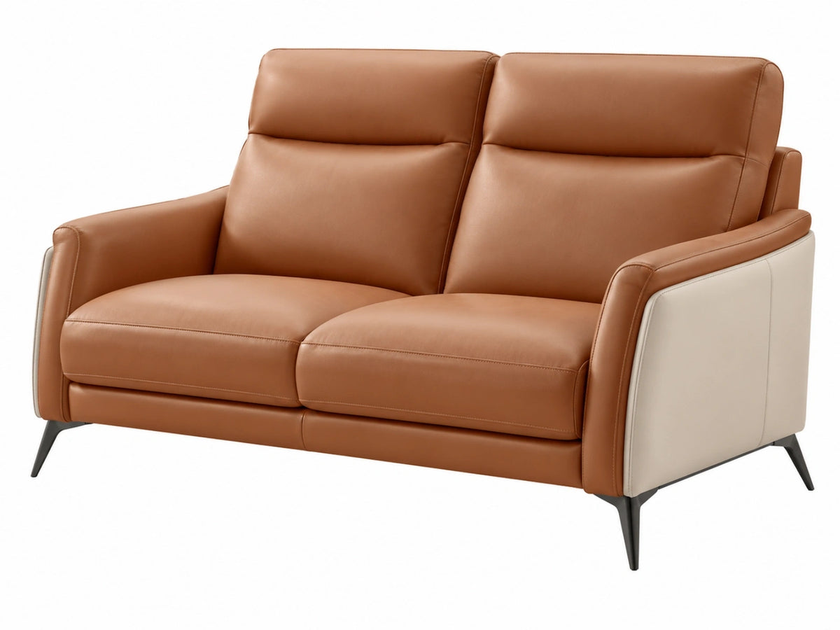 2-zitsbank 170 cm kunstleer cognac crème moderne woonkamerbank