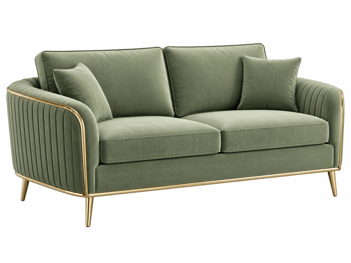 2-zitsbank 170 x 85 x 82 cm groen fluweel met goudkleurige metalen poten