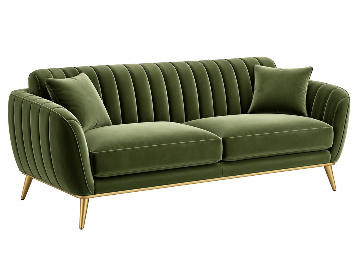 Tweezitsbank 180 x 85 x 80 cm groen fluweelachtige stof - geribbelde rugleuning
