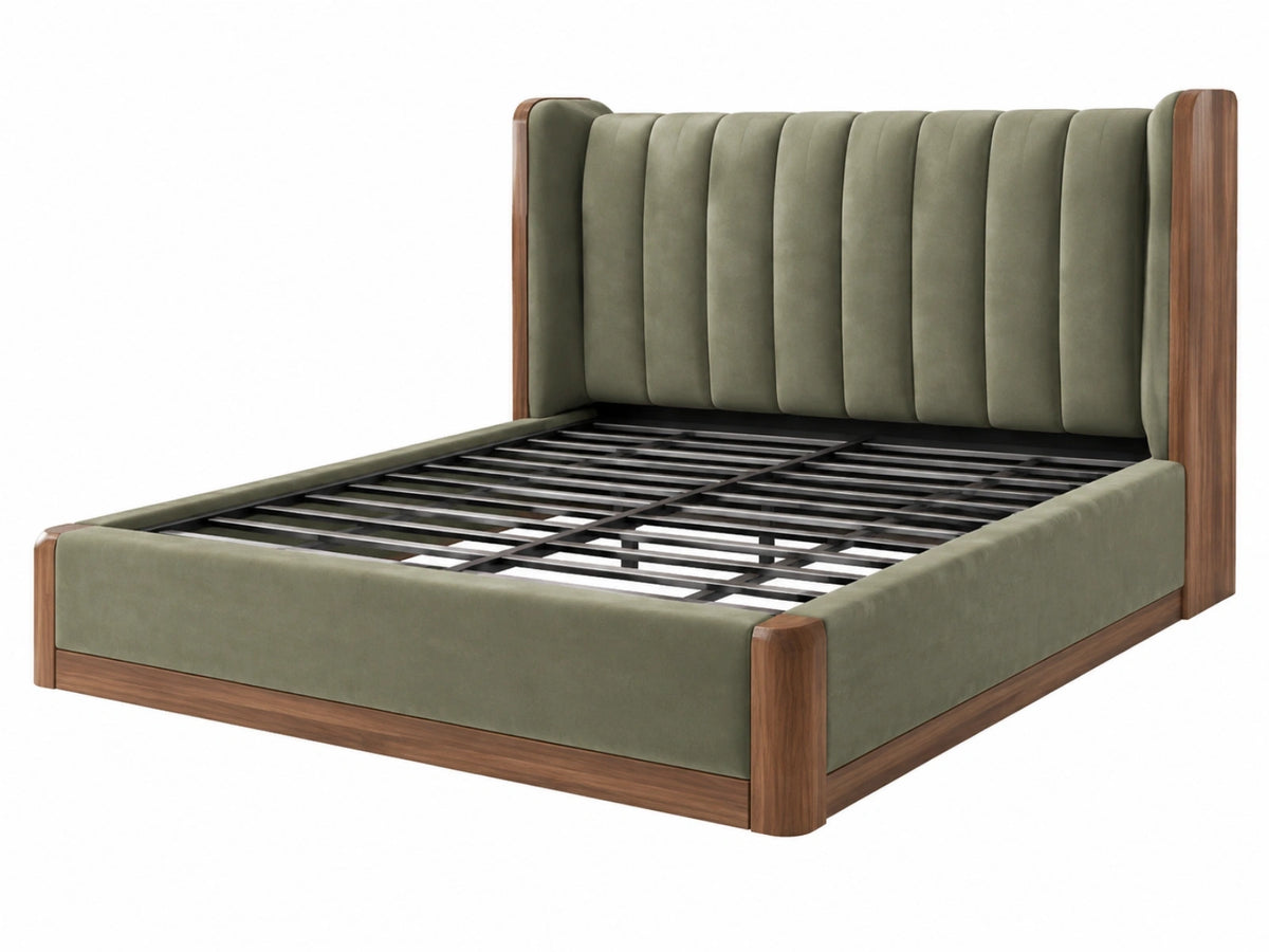 Bedframe 160 x 200 cm groen fluweel en hout - gestoffeerd hoofdbord met lattenbodem