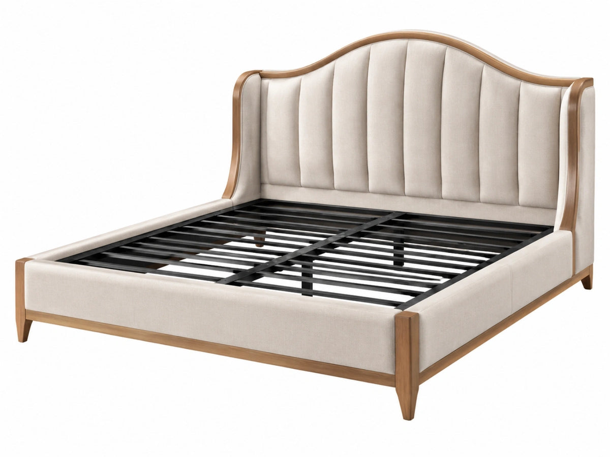 Gestoffeerd bedframe 160 x 200 cm beige/bruin houten omlijsting metalen lattenbodem klassiek