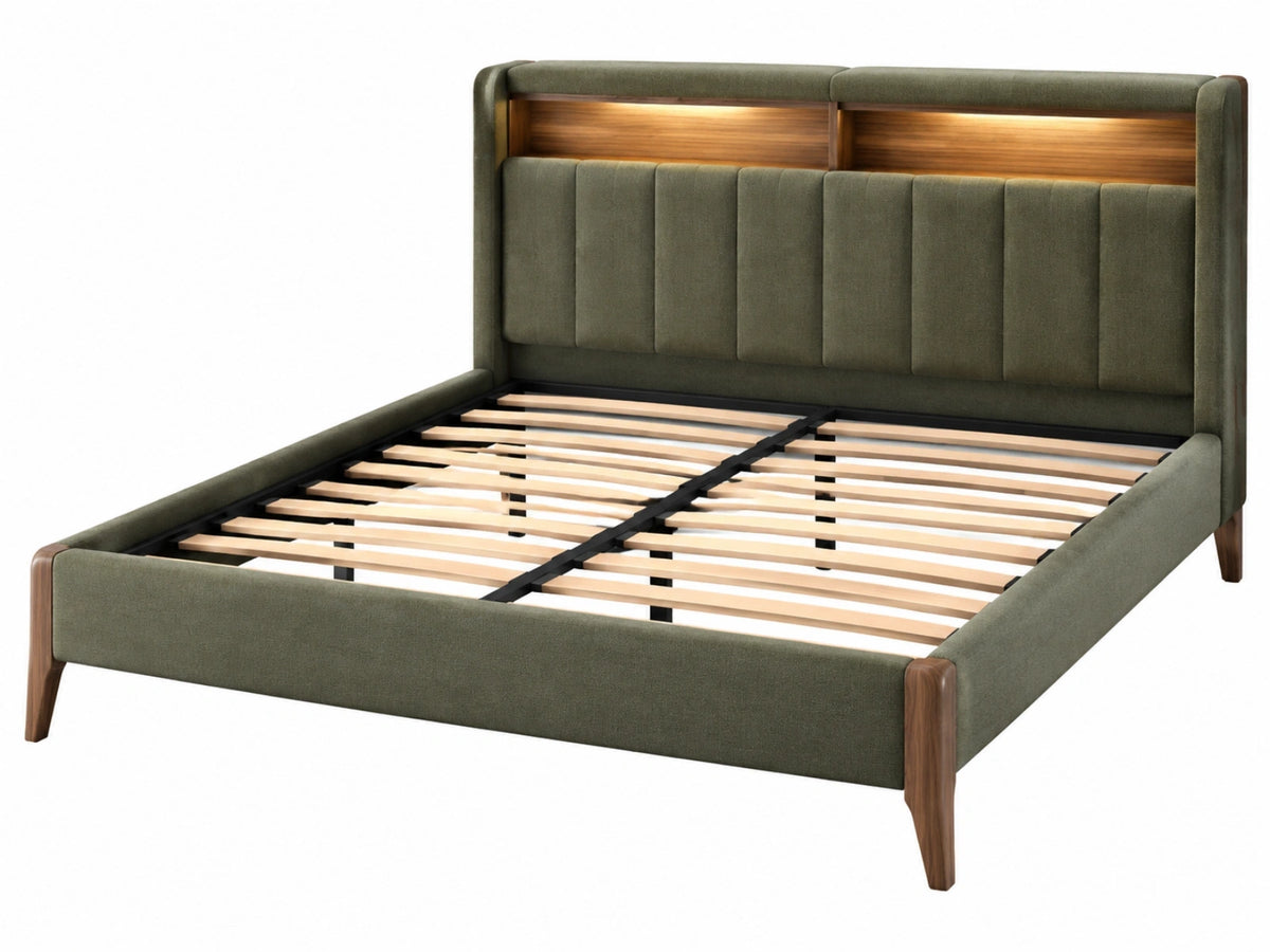 Gestoffeerd bedframe 160 x 200 cm olijfgroen hout modern met lattenbodem