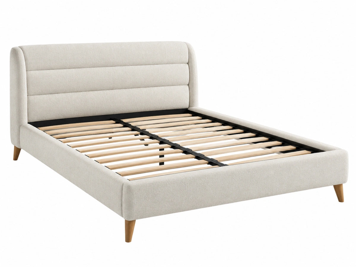 Bedframe 160 x 200 cm crème stof met lattenbodem modern