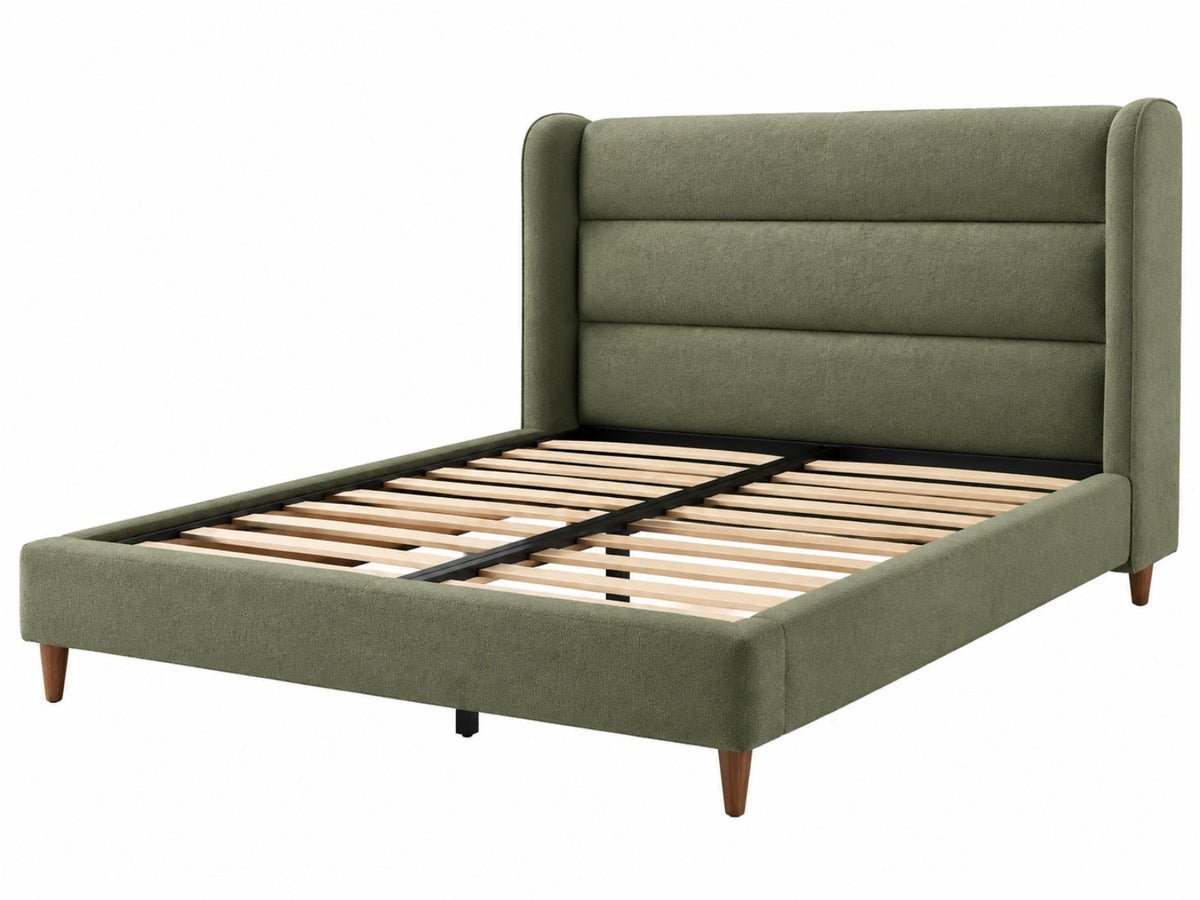 Gestoffeerd bed 160 x 200 cm olijfgroene stof met lattenbodem en hoog hoofdbord
