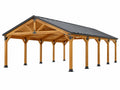 Carport 600 x 400 x 300 cm hout naturel zwart metalen dak overdekte parkeerplaats