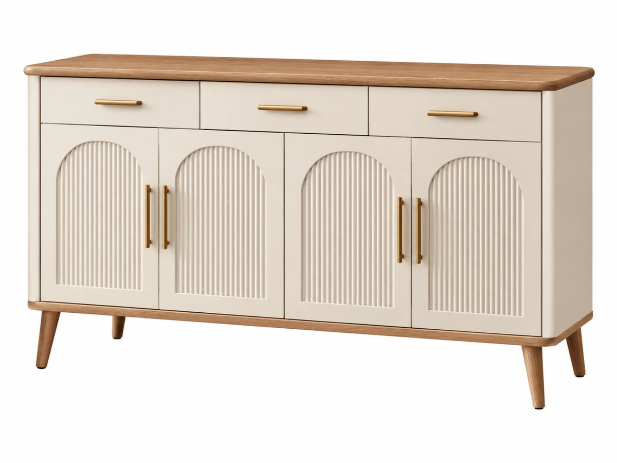 Dressoir 160 x 40 x 85 cm crème en hout met 4 deuren en 3 laden