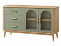 Dressoir 140 x 40 x 85 cm groen en houtkleurig met glazen deuren