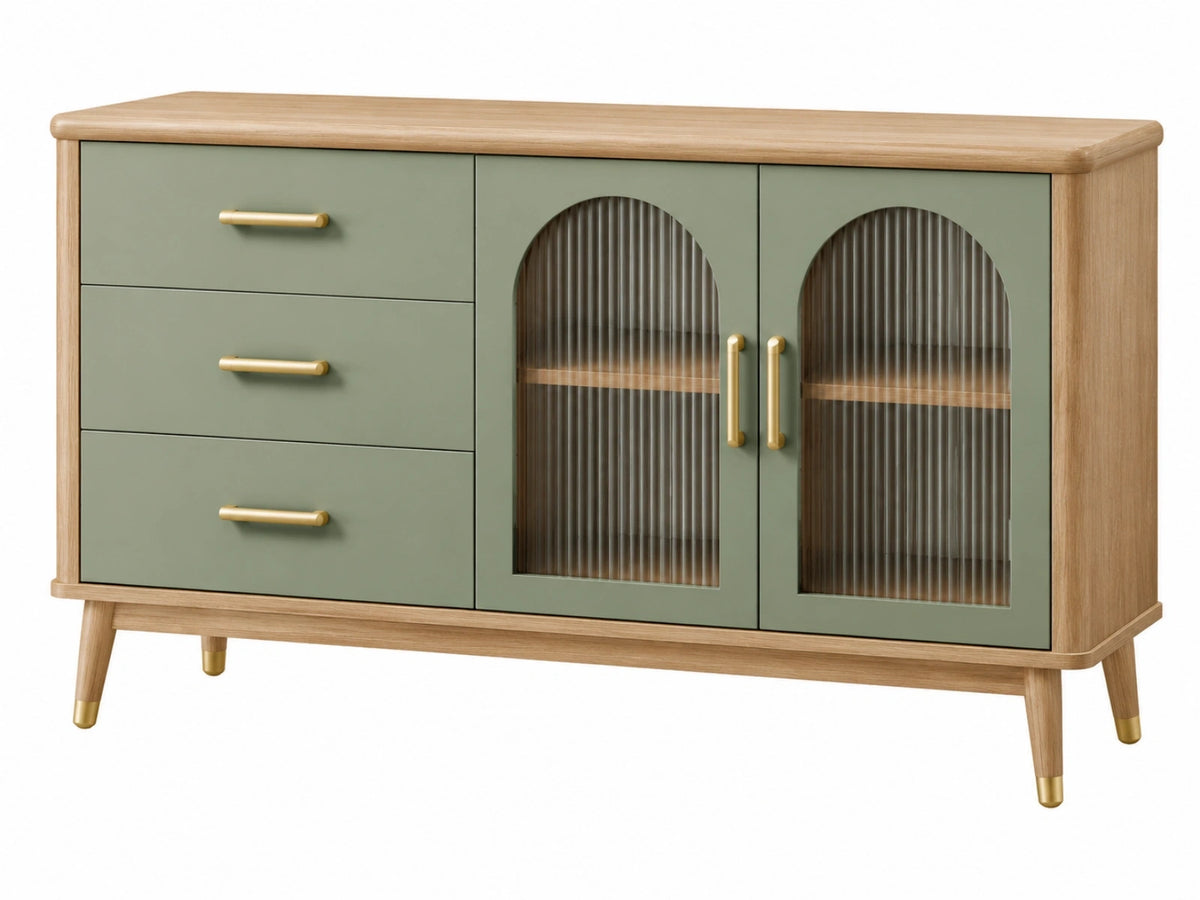 Dressoir 140 x 40 x 85 cm groen en houtkleurig met glazen deuren
