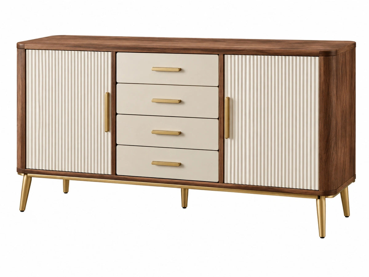 Dressoir 160 x 45 x 85 cm hout bruin crème met 4 laden en 2 deuren