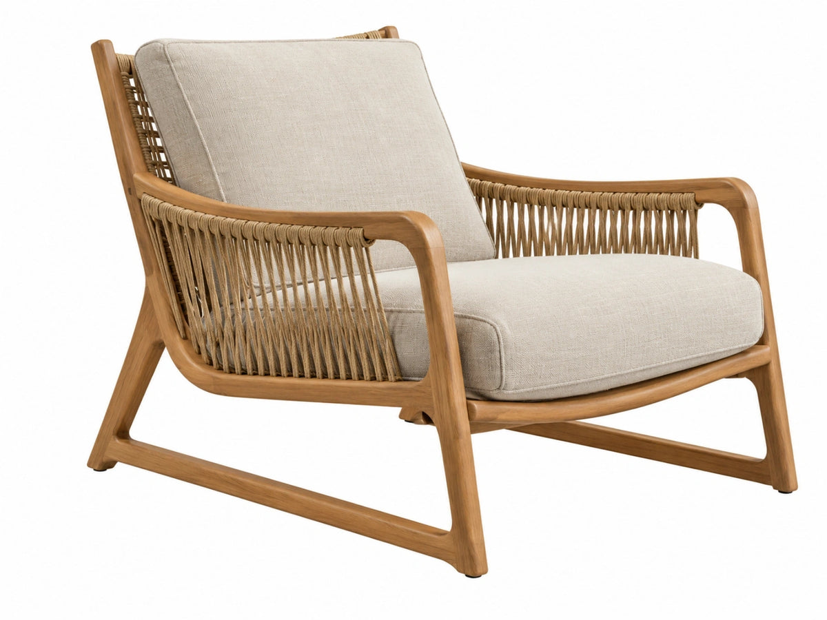 Fauteuil 76 x 82 x 86 cm beige houten frame met gevlochten touw voor woonkamer in natuurlijke stijl