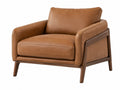 Fauteuil 90 x 85 x 82 cm bruin lederlook en hout - moderne lounge stoel
