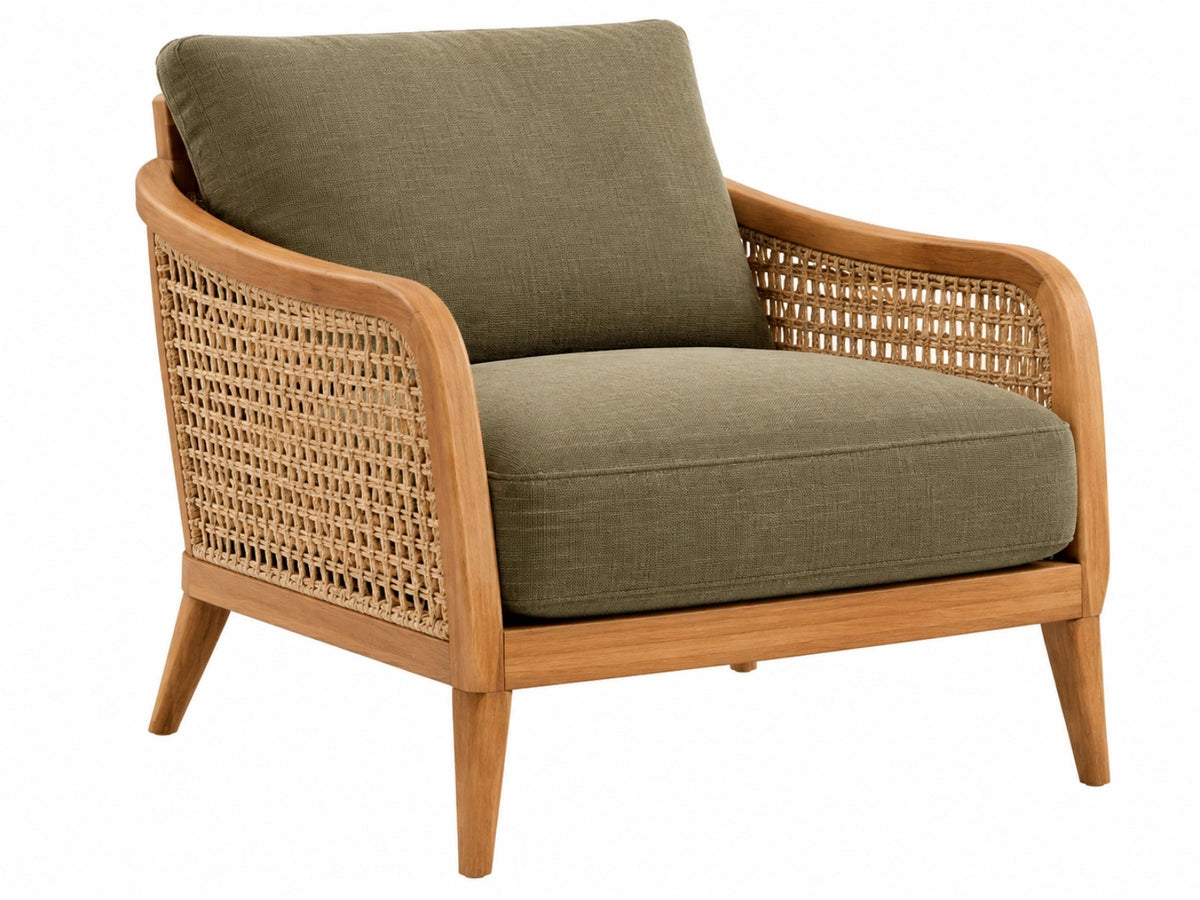 Fauteuil 76 x 80 x 85 cm groen met houten frame en rotan zijkanten - loungezit