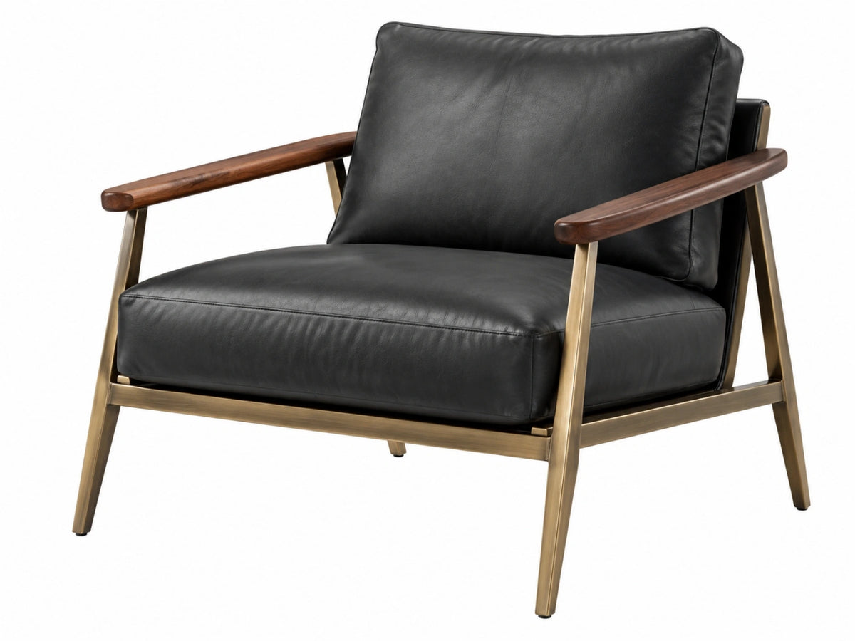 Fauteuil 76 x 82 x 86 cm zwart kunstleer met houten armleuningen en metalen frame