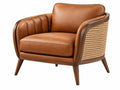 Fauteuil 82 x 76 x 78 cm - cognackleurige lederlook met hout en rotan