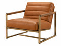Fauteuil 76 x 82 x 88 cm cognacbruin leerlook met houten armleuningen en metalen frame